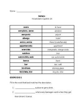 Preview of Italian Vocabulary Packets:  Unit 1 - City Terms