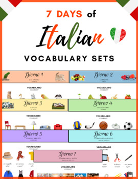 Preview of Italian Vocabulary Sets -- 7 Days, 70 Words, 7 Verbs