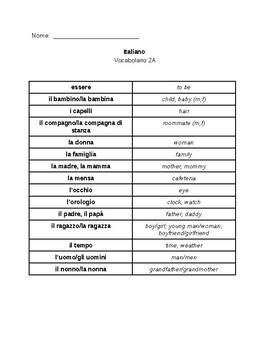 Preview of Italian Vocabulary Packets Unit 2:  Family, nationality, adjectives