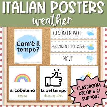 Preview of Italian Weather/Season Posters | Il Tempo | CI Classroom Decor | Word Wall Cards