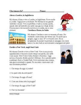 Preview of Italian Weather and Clothing Reading: Che tempo fa? Lettura (Italiano)