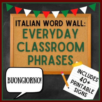 Preview of Italian Word Wall: Everyday Classroom Phrases (40+ Printable Signs)