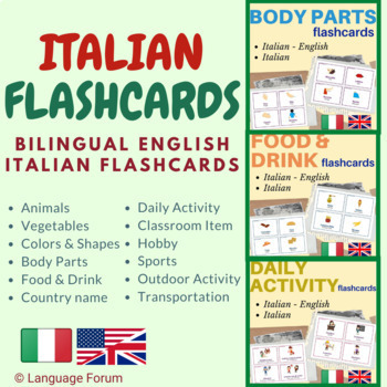 Preview of Italian flash cards bundle (with English translations) | 900+ Italian flashcards