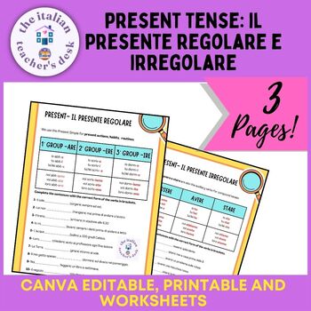 Preview of The italian present : printable worksheets 9th-10th grade