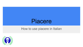 Preview of Italian verb "piacere" worksheet and paragraph