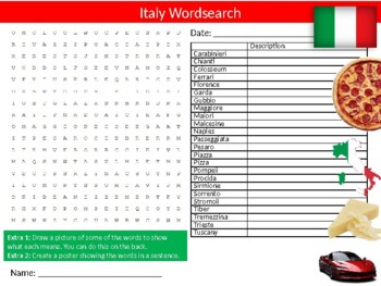 Italy #2 Wordsearch & Anagrams Puzzle Sheet Keywords Country Geography
