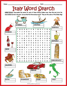 All About Italy Word Search by Puzzles to Print | TpT