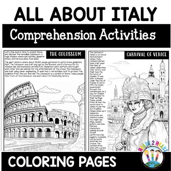 Preview of Italy Coloring Pages With Famous Landmarks Map Activities & Animals