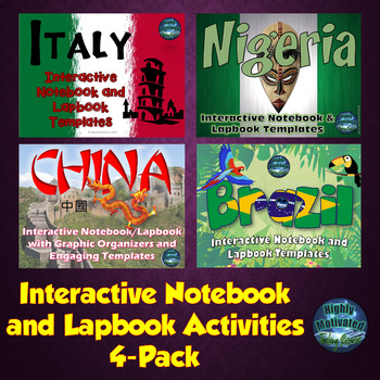 Preview of Italy, Nigeria, China, Brazil, Interactive Notebook Activities Quad-Pack