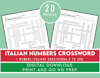 Preview of Italy Number from 0 to 300 Crossword