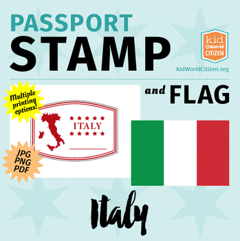 Preview of Italy Passport Stamp & Flag, Poster & Clip Art for Around the World Unit
