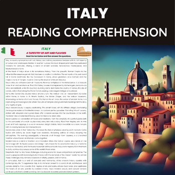 Preview of Italy Reading Comprehension | Italian History Geography Culture and Cuisine