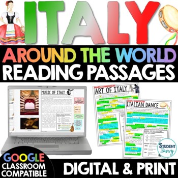 Preview of Italy Reading Comprehension Passages Google Classroom | Around the World