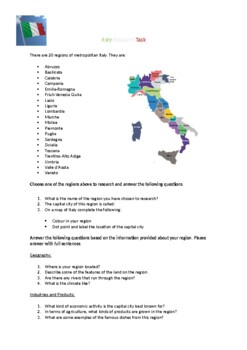 Preview of Italy Regions Research Task