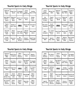 Preview of Italy Tourist Spot Bingo - (100) Different Cards - Print, Cut, and Play!