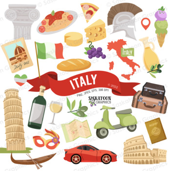 Preview of Italy Travel World Clip Art - Italian Flag - European Continent World Map