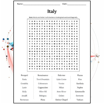Italy Word Search Puzzle Worksheet Activity by Word Search Corner
