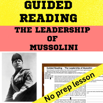 Preview of Italy World War 2 - Leadership of Mussolini Guided Reading activity worksheet