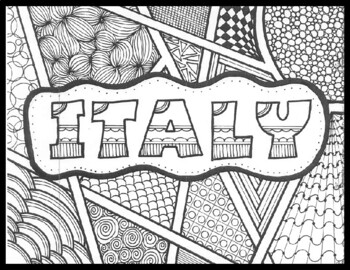Preview of Italy Zentangle/Coloring Page - Good for sub plan