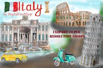 Preview of Italy clip art, Rome clipart, watercolor travel, Coliseum, Rome Italy travel