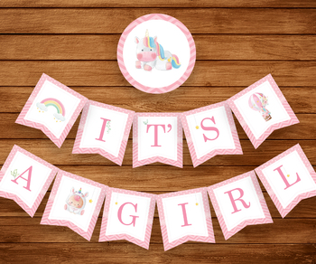 Preview of Its A Girl Banner, PRINTABLE, Baby Shower Banner, Pink Baby Shower Decorations