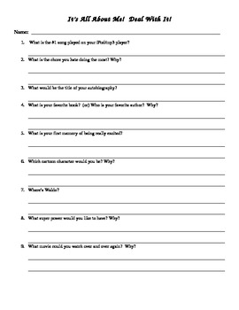 It S All About Me Student Introduction Worksheet By Catherine Rose