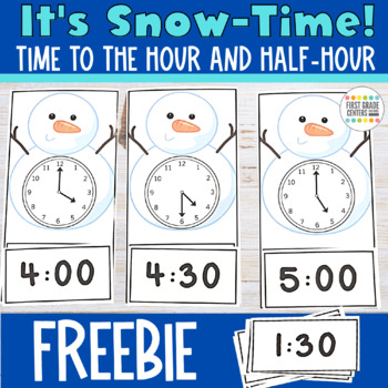 Preview of Freebie Telling Time to the Hour and Half Hour Math Center Activity First Grade