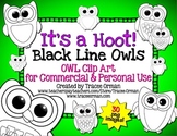 Black Line Owl Clipart Graphics for Commercial Use