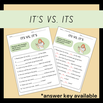Preview of Its vs It's Language Arts Grammar Worksheet for 4th Grade