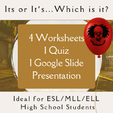 Its vs. It's - Worksheets, Quiz and Free Google Slide pres