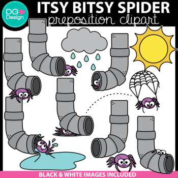 Preview of Itsy Bitsy Spider Nursery Rhyme Prepositions Clipart | Incy Wincy Spring Clipart