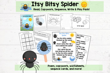 Itsy Bitsy Spider Reading and Comprehension Pack for Pre-K and Kindergarten