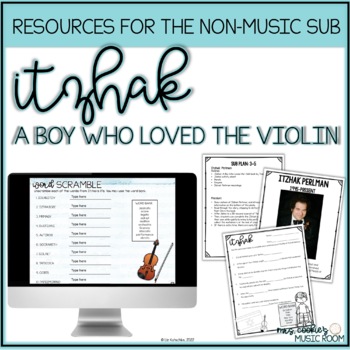 Preview of Music Sub Plan for Itzhak A Boy Who Loved The Violin Printable and Digital