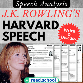 Preview of J.K. Rowling's Harvard Address: Speech Analysis, Reflection, Writing, Discussion