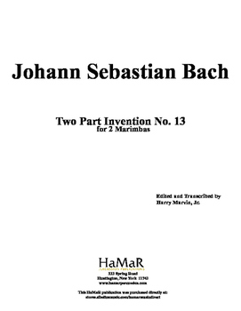 Preview of J. S. Bach 2 Part Inventions for Mallet Percussion (nos, 13-15)