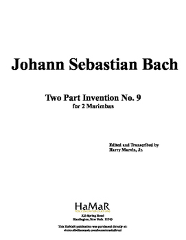 Preview of J. S. Bach 2 Part Inventions for Mallet Percussion (nos. 9-12)