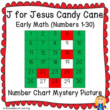Preview of J for JESUS Candy Cane Christmas Early Math (1-30) Number Chart Mystery Picture