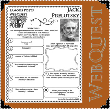 Preview of JACK PRELUTSKY Poet WebQuest Research Project Poetry Biography Notes