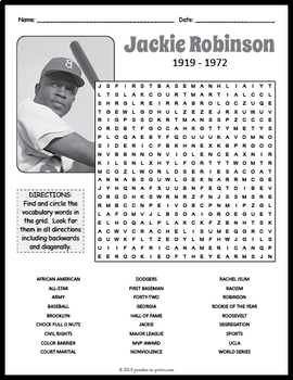 Preview of JACKIE ROBINSON Biography Word Search Puzzle Worksheet Activity
