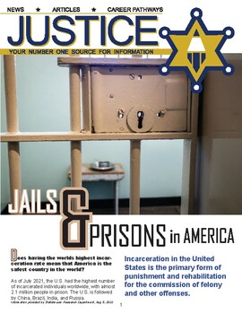 Preview of JAILS AND PRISONS IN AMERICA - Criminal Justice Periodical and Worksheet