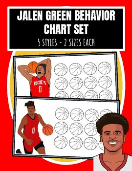 Preview of JALEN GREEN SET of 5 Behavior Charts HOUSTON ROCKETS NBA Basketball
