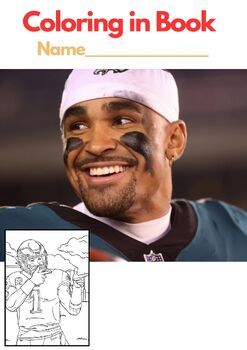Preview of JALEN HURTS, NFL, Coloring in Book, PDF Printable Book