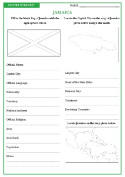 Preview of JAMAICA Fact File Worksheet - Research Sheet