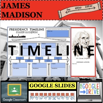 Preview of JAMES MADISON GOOGLE SLIDES Presidential Timeline Online Distance Learning