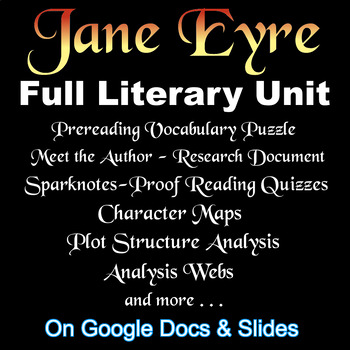 Preview of JANE EYRE -- FULL LITERARY UNIT (Quizzes, Character & Plot Maps, etc.)