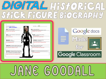 Preview of JANE GOODALL Digital Historical Stick Figure Biography (MINI BIOS)