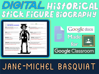 Preview of JANE-MICHEL BASQUIAT Digital Historical Stick Figure Biography (MINI BIOS)