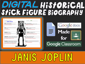 Preview of JANIS JOPLIN Digital Historical Stick Figure Biography (MINI BIOS)