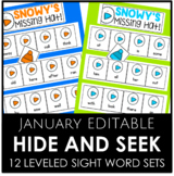 JANUARY EDITABLE - Hide and Seek 12 Different Sight Word Sets