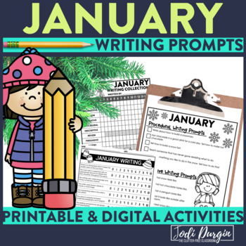 Preview of JANUARY JOURNAL PROMPTS winter writing activities seasonal writing packet rubric